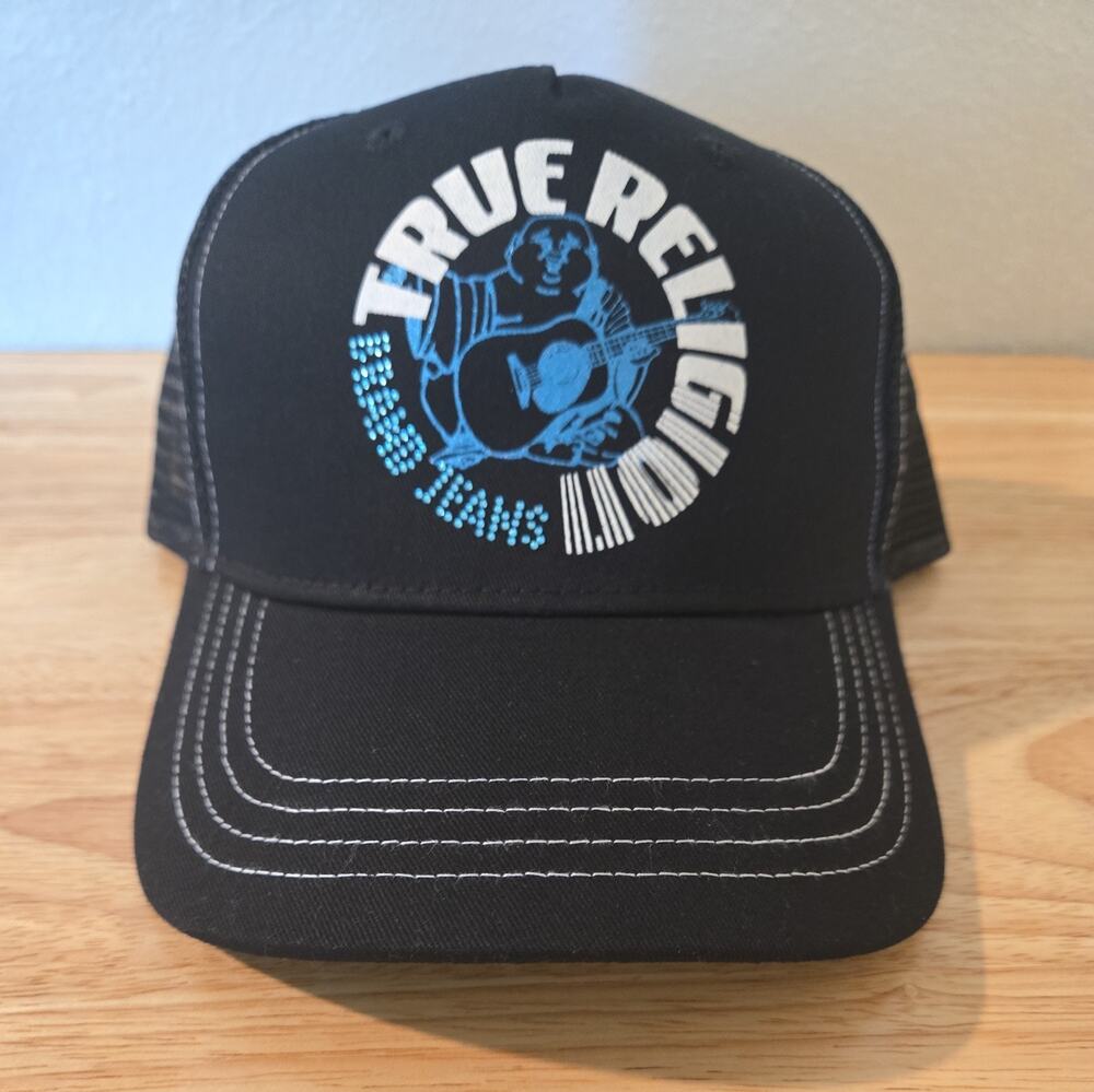 True Religion Trucker Black Blue Logo🔥